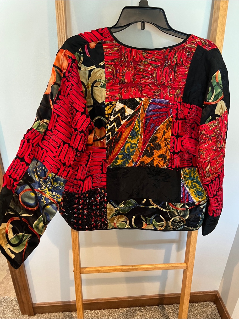 Chico's Red Multi-Pattern Patchwork Open-Front jacket - Picture 3 of 3